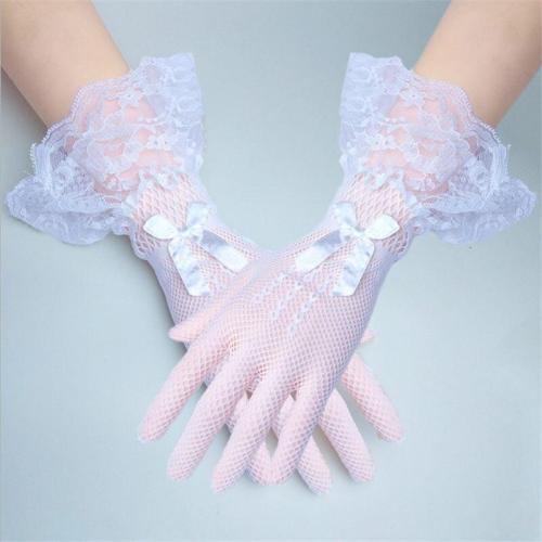 1 Pair Girls Kids White Beige Black Lace Faux Pearl Fishnet Gloves Communion Flower Girl Bride Party Ceremony Accessories