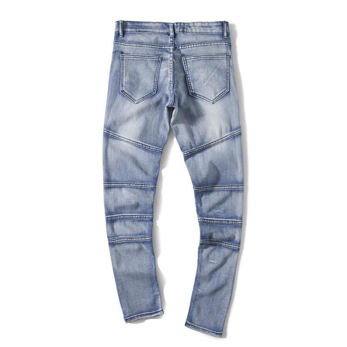 Fashion Pleated Solid Color Denim Pant