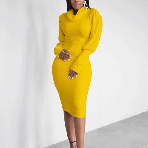 Solid Color Long Sleeve Casual Bodycon Dress