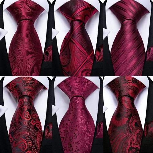 EBUYTIDE Men Tie Red Wine Paisley Design Silk Wedding Tie For Men Hanky Cufflink Tie Set Fashion Bussiness Party Dropshipping