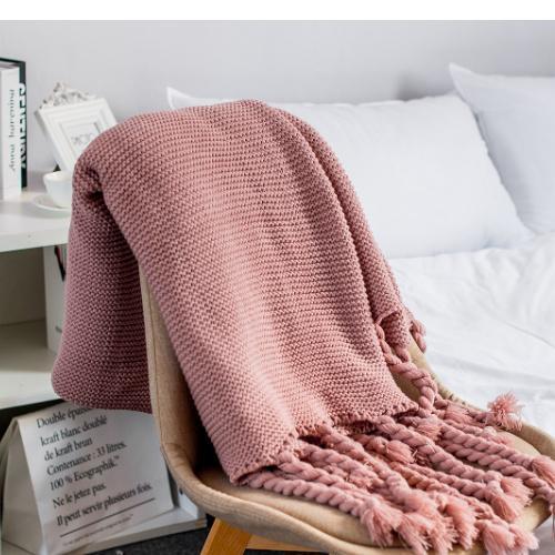 Knit Throw Blanket, Household Decorative Tassel Crochet Blanket Rug  50  x70 