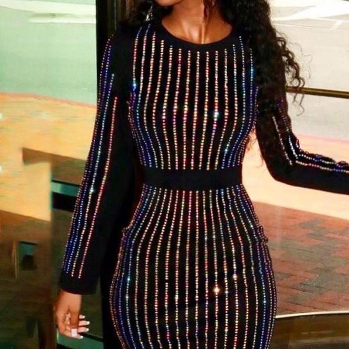 Sexy Hot Drilling Loose Long Sleeve Dress
