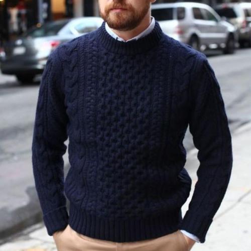 Mens Solid Color Jacquard Knit Sweater