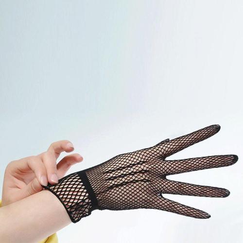 Women Bridal Sexy Hollow Out Fishnet Full Fingered Gloves Wrist Length Elastic Solid Color Sunscreen Mittens Wedding Party