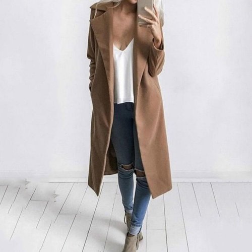 Fold-Over Collar  Snap Front  Plain Coats