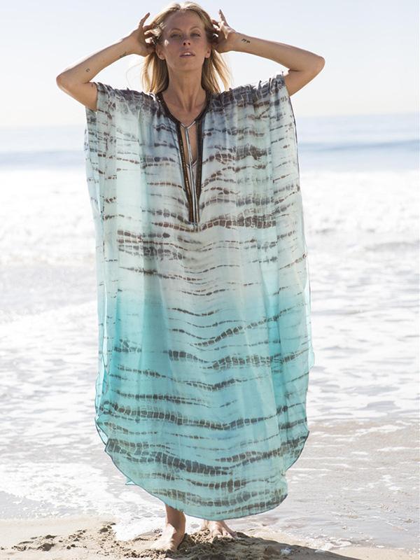 Plus Size Loose Printed Beach Cover-ups