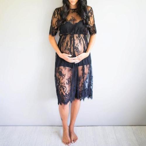 Maternity See-Through Lace Short Dress