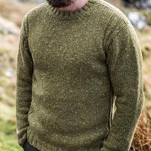 Mens Solid Color Woollen Casual Sweater