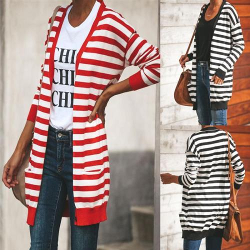Fashion Striped Long-Sleeved Cardigan Sweater