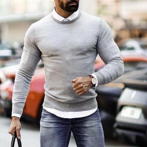 Casual Solid Color Slim Men's Knit Sweater