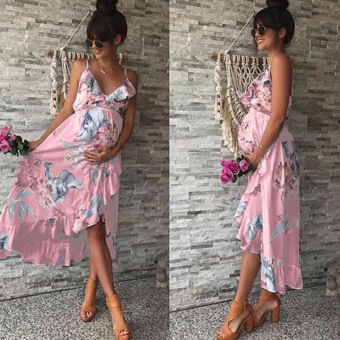 Summer NEW Fashion Womens Mother Casual Floral Falbala Pregnants Daily Dress For Maternity Clothes