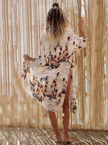 Floral Printed Lace-up Beach Cover-ups