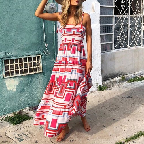 Cotton And Linen Floral Printed Vacation Maxi Dress