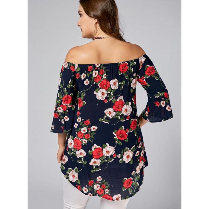 Women Casual Floral Printed Blouse Plus Size Tops