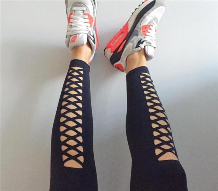 Black Cross Bandage Slim Casual Sports Yoga Leggings