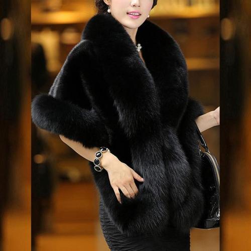 Luxury Faux Fur Collar Cape Sleeve Coat