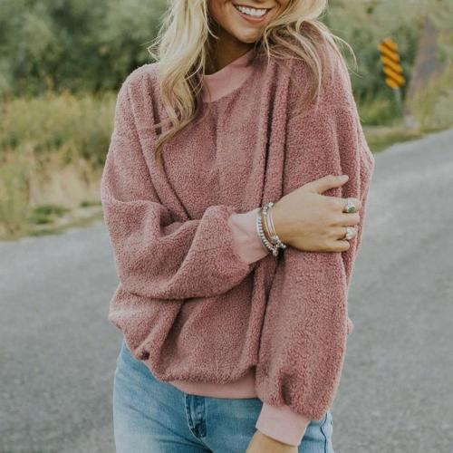 Casual Round Neck Pure Colour Loose Woolen Sweater