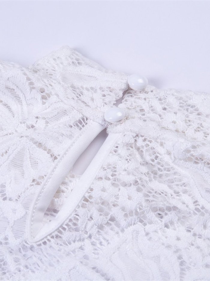 Sexy Lace Crochet High Collar Long Sleeve Shirt