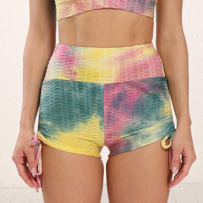 New Tie Dye Sport Shorts For Women Push Up Yoga Shorts Ladies High Waist Stretchy Fitness Running Jogging Gym Leggings Sportwear