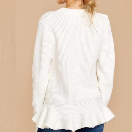 White Ruffled Hem Woolen Sweater