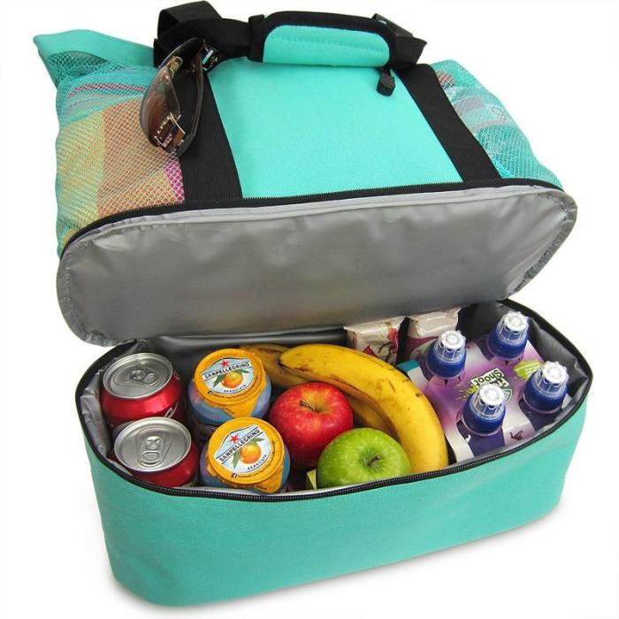 Outdoor Green Ice Pack Picnic Insulation Fresh Pack Beach Bag With Zipper Top And Insulated Picnic Cooler