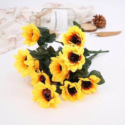 7 Heads Artificial Sunflower Simulation Sun Flower Bouquet Gerbera Daisy For Home Wedding Decoration Living Room Party Decor