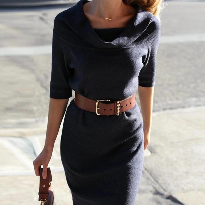 Commuting Pure Colour Long Sleeve Bodycon Dress