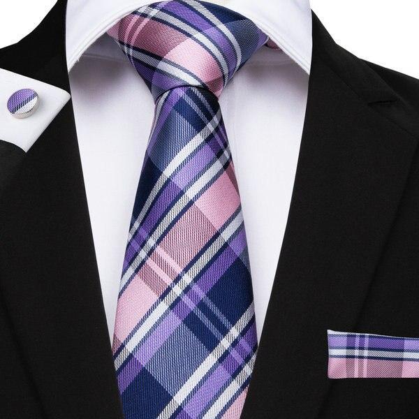 EBUYTIDE 20 Style Plaids Mens Ties For Men Necktie Hanky Cufflinks Fashion Silk 8cm Pink Blue Red Yellow Tie Gravatas Cravatte