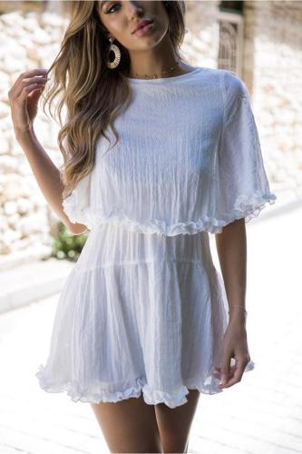 White Short Sleeves Holiday Beach Mini Dress