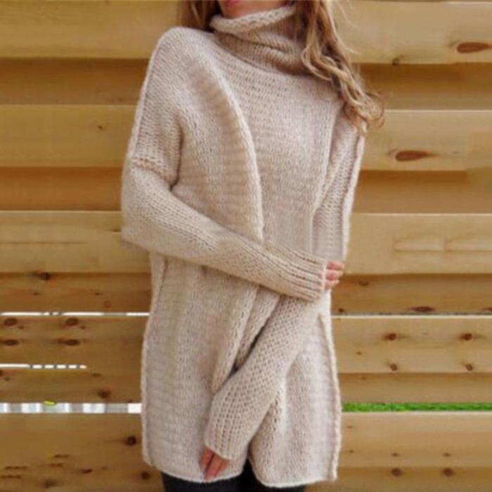 Long-Sleeved Knitwear Plus-Size   Turtleneck Sweater