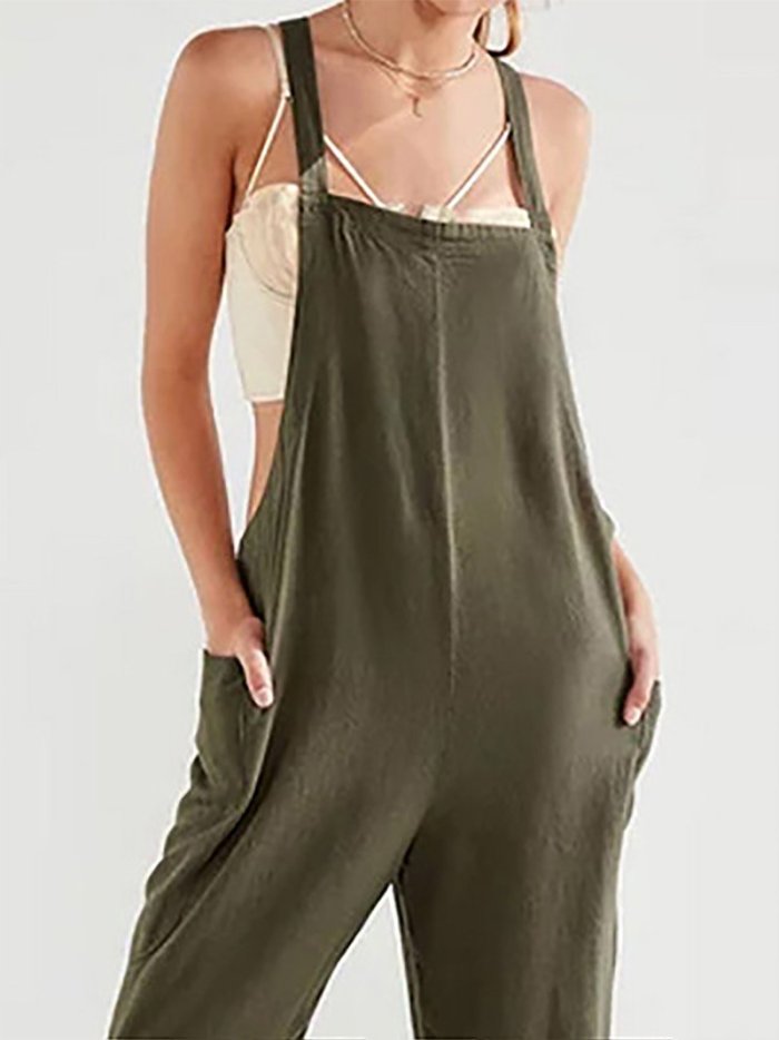 Casual Straps Sleeveless Pure Colour Jumpsuits