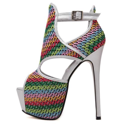 Colorful Cut Out Platform Ankle Wrap Supper Sitletto High Heels Sandals