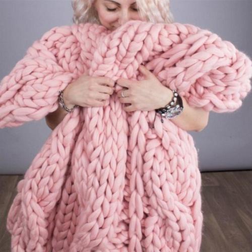 Fashion Hand Chunky Knitted Blanket Thick Yarn Wool-like Polyester Bulky Knitted Blankets Winter Soft Warm Throw