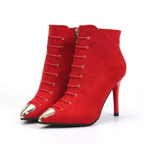 Pointed Toe Solid Color Side Zipper Stiletto High Heels Short Boots