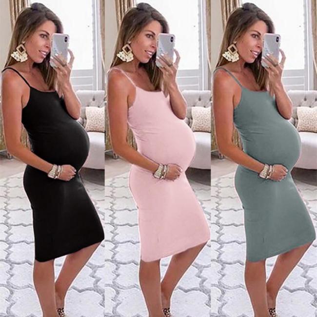 EBUYTIDE Summer Maternity Dress Solid Color Bodycon Dress Pregnancy Sundresses 2020 Sleeveless Casual Pregnant Clothes