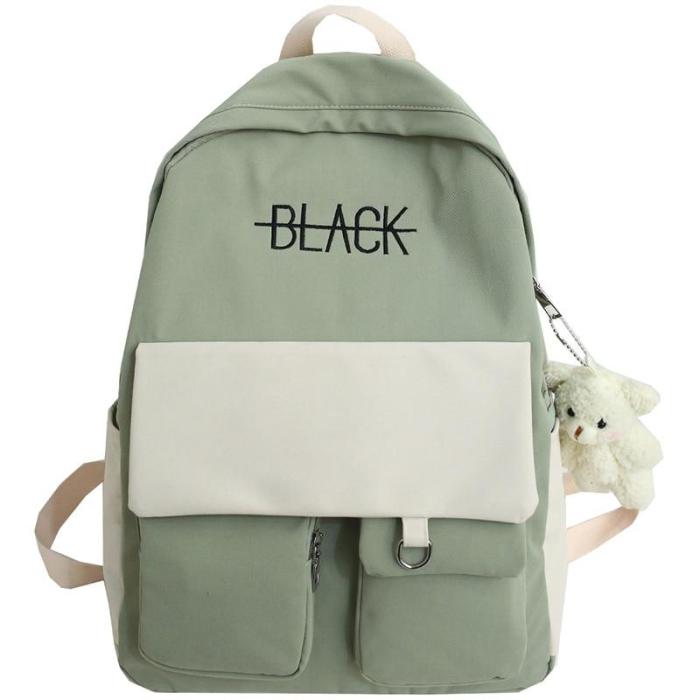 New Student Women Cute Backpack Harajuku Cotton Fabric Female Fashion School Bag Girl Luxury Book Kawaii Backpack Lady Bag Black