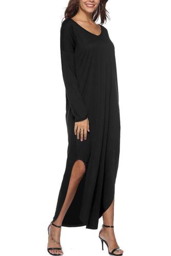 V-Neck Loose Long-Sleeved Split-Length Dress