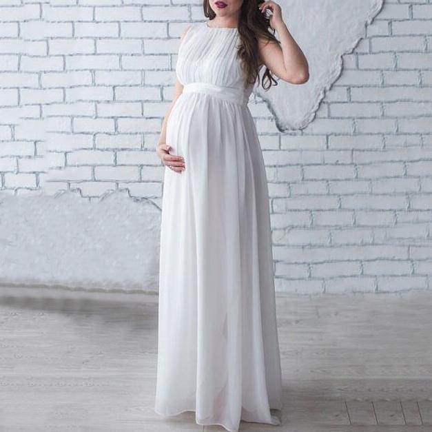 Maternity Sleeveless Chiffon Full Length Dress