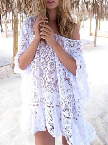 Lace Embroidered Backless Beach Cover-Ups
