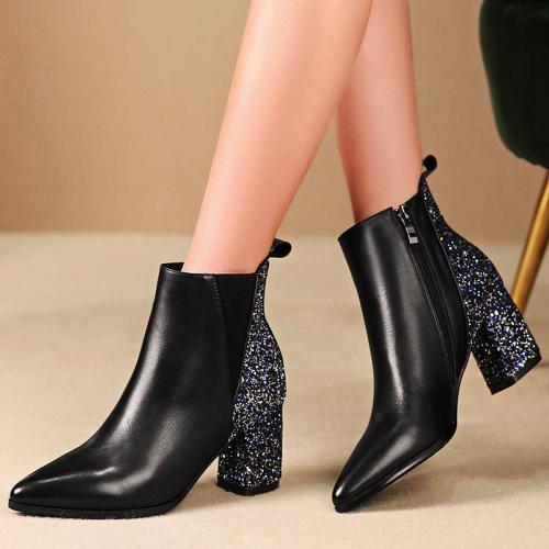 Women's Fashion Solid Color Sequined Ankle Boots