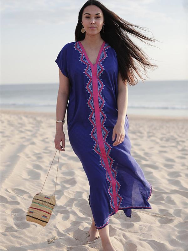 Loose Embroidered Kaftan Maxi Cover-up