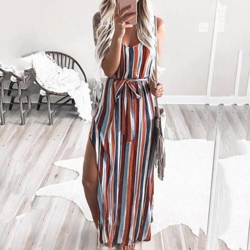 Bohemian Striped Lace-Up Strap Dress
