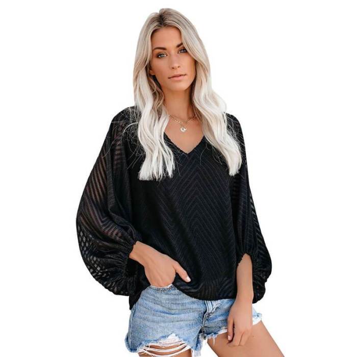 V-neck Texture Slouchy Pullover Sweater