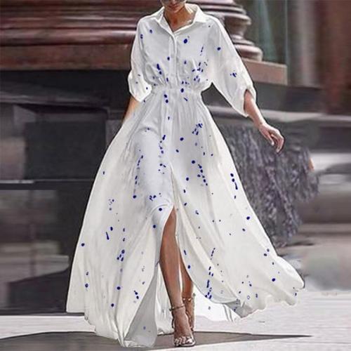Print Waist Long Sleeved Single Maxi Dress
