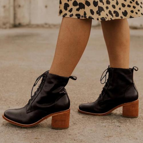 Women's Fashion Chunky Heel Lace-Up Martin Boots
