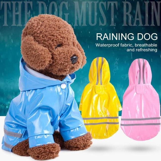 Solidcolor Waterproof Dog Raincoat with Hood for Pet Dog Puppy Rain Coat Cloak Costumes Clothes Supplies Golden RetrieverOutdoor