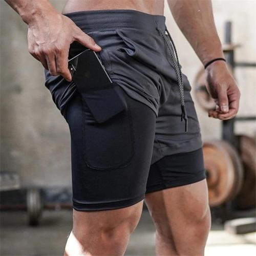 Men's Casual Shorts 2 in 1 Running Shorts Quick Drying Sport Shorts Gyms Fitness Bodybuilding Workout Pockets Jogging