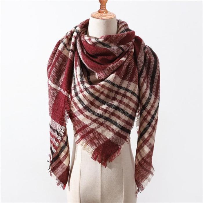 2020 Winter Warm Plaid Triangle Cashmere scarf for women Striped Blanket knitted shawl and Wraps Pashmina Female foulard