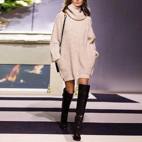 High-Collar Long-Sleeved Knitted Sweater