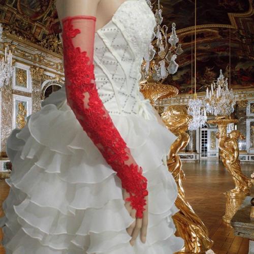 Opera Long Red Fingerless Lace Wedding Gloves Women Bridal Party Gift Dance Gloves for Women